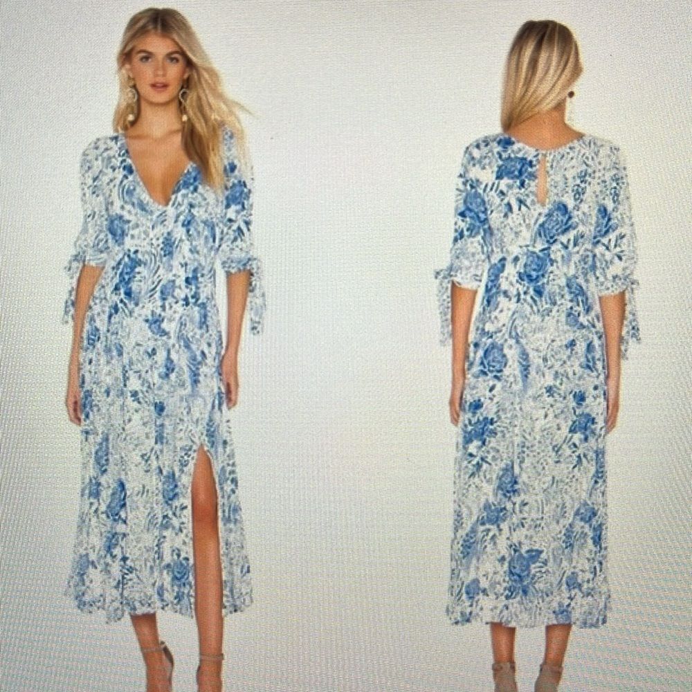 Free People Forever Always Midi Dress Blue & White Floral Size 8‎